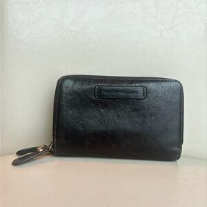 Frye Dark Brown with Rust Undertones Leather Zip Wallet